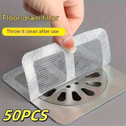 50pcs Disposable Shower Drain Hair Catcher Stickers – Plastic Mesh Blocker for Tub & Sink