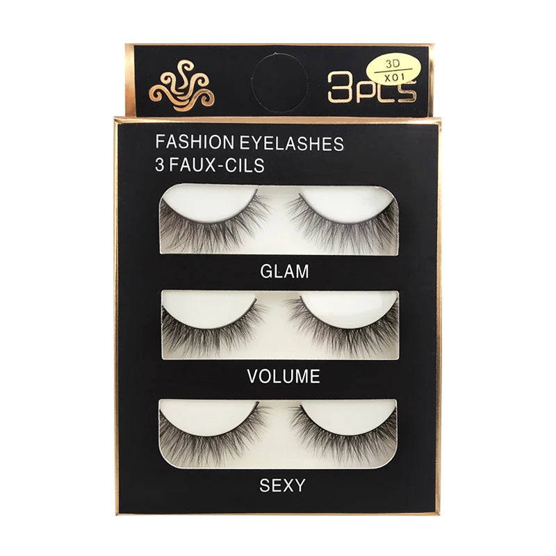 Faux Cils 3 Pairs False Eyelashes Natural Long 3D Mink Lashes Soft Fluffy Wispy Handmade Fake Lashes Eye Makeup Tools Maquiagem