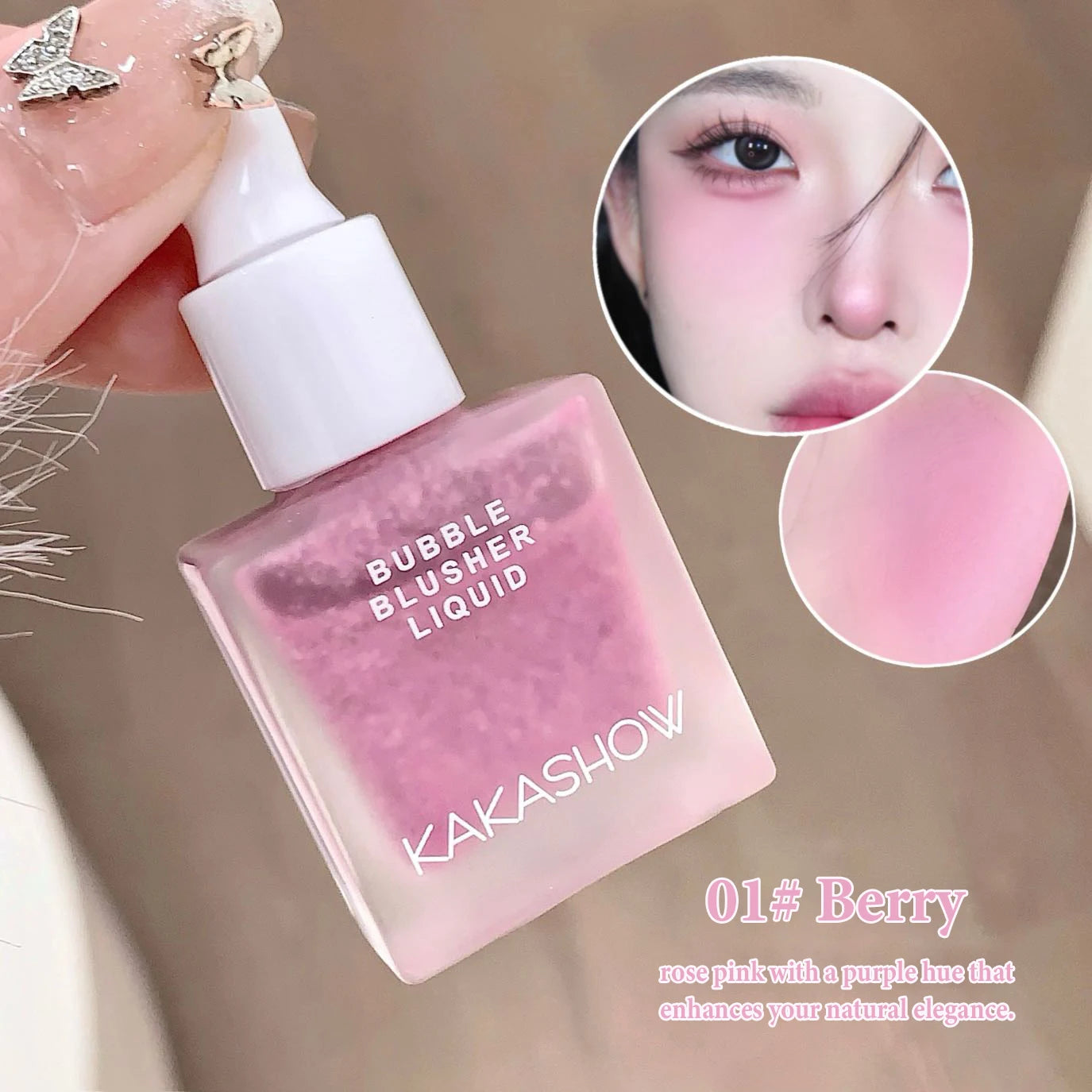 Bubble Blusher Liquid Hydrating Berry Pink Cheek Enhances Color Powder Rendering Moisturizing Longlasting Beauty Rouge Makeup