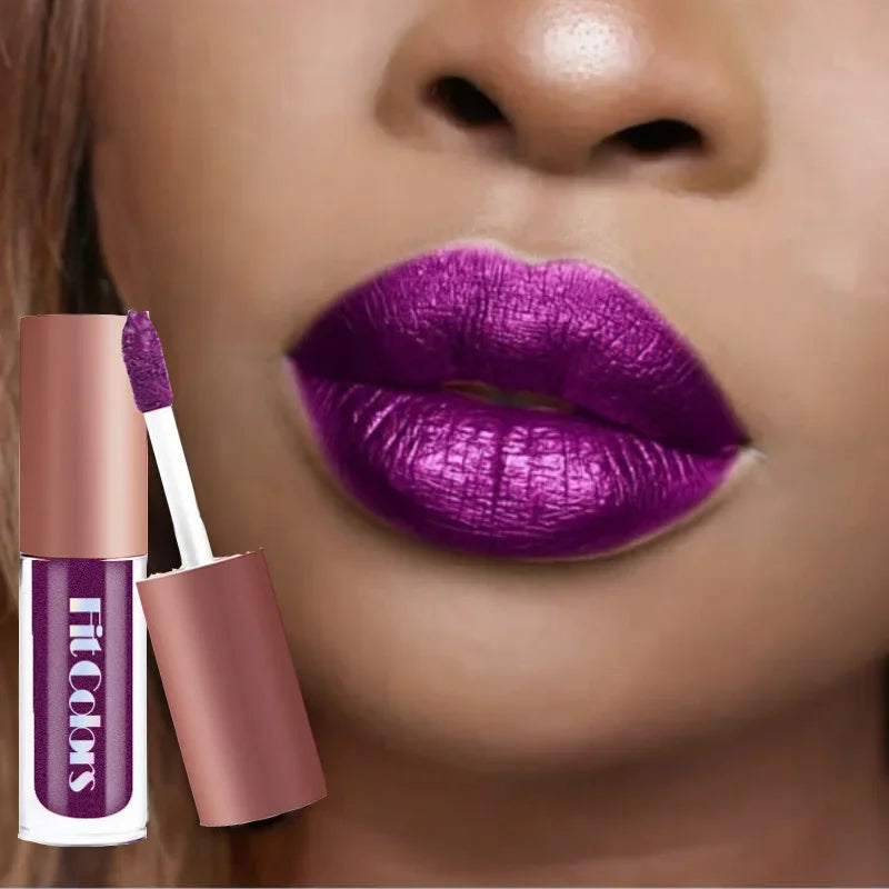 4Pcs/Set Metallic No-stick Cup Lip Gloss Pearly Diamond Fine Glitter Matte Moisturizing Waterproof Lip Glaze Liquid Lipstick Kit