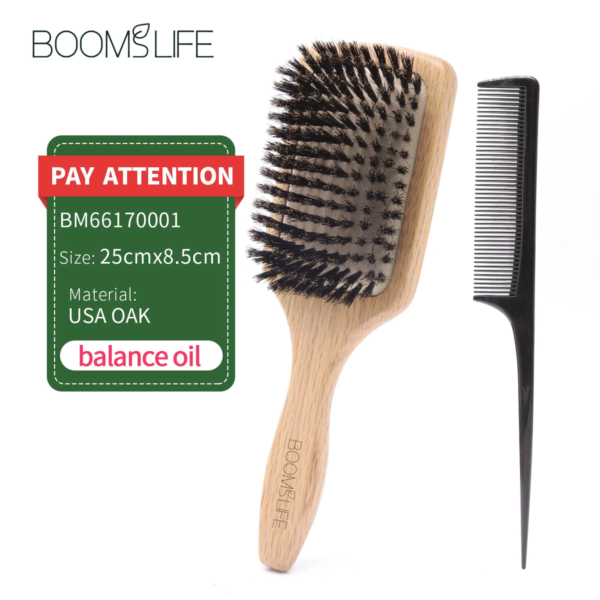 Boar Bristle HairBrush Wood Hair Brush Peine OAK Wood Combs for Women Barber Beauty Care Paddle Scalp Massage Brush