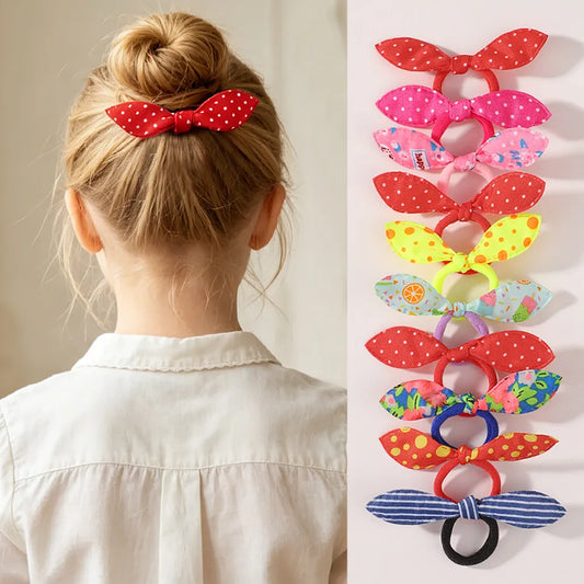 BABY BOWS 10Pcs/ Lot Kids Colorful Bow Hair Bands Ribbon Scrunchie for Kids Girls Elastic Hair Tie Head Rope Hair Accessories