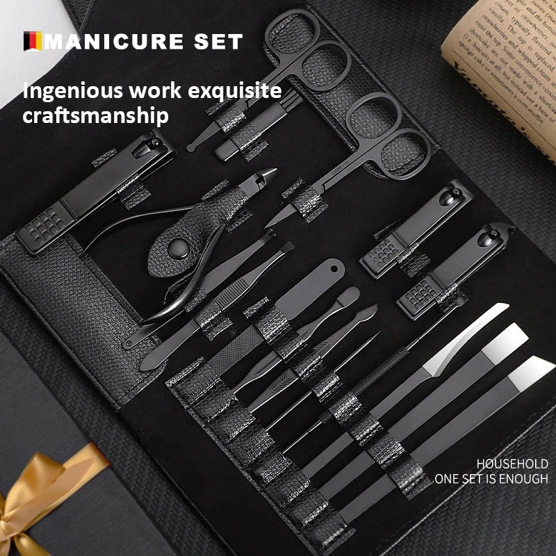 High-quality Black Manicure Set 17 In 1 Full Function Kit Professional Stainless Steel Pedicure Sets Portable Case Idea Gift