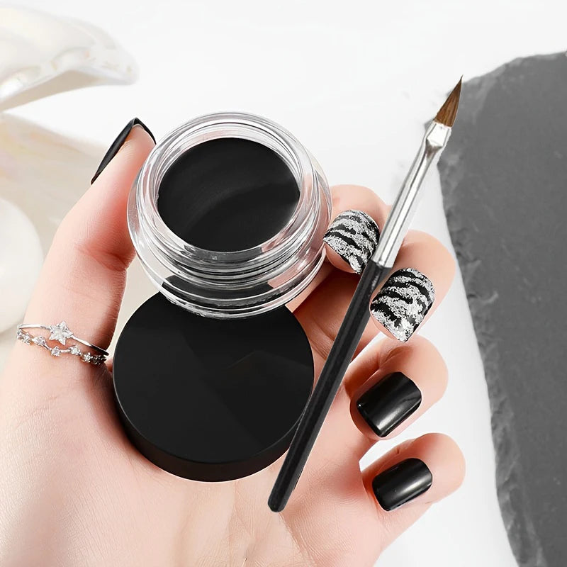 Black Eyeliner Cream Waterproof Beauty Cosmetics Long Lasting Eyeliner Gel Eyeshadow Makeup Tools with Brush Set Matte Eye Liner