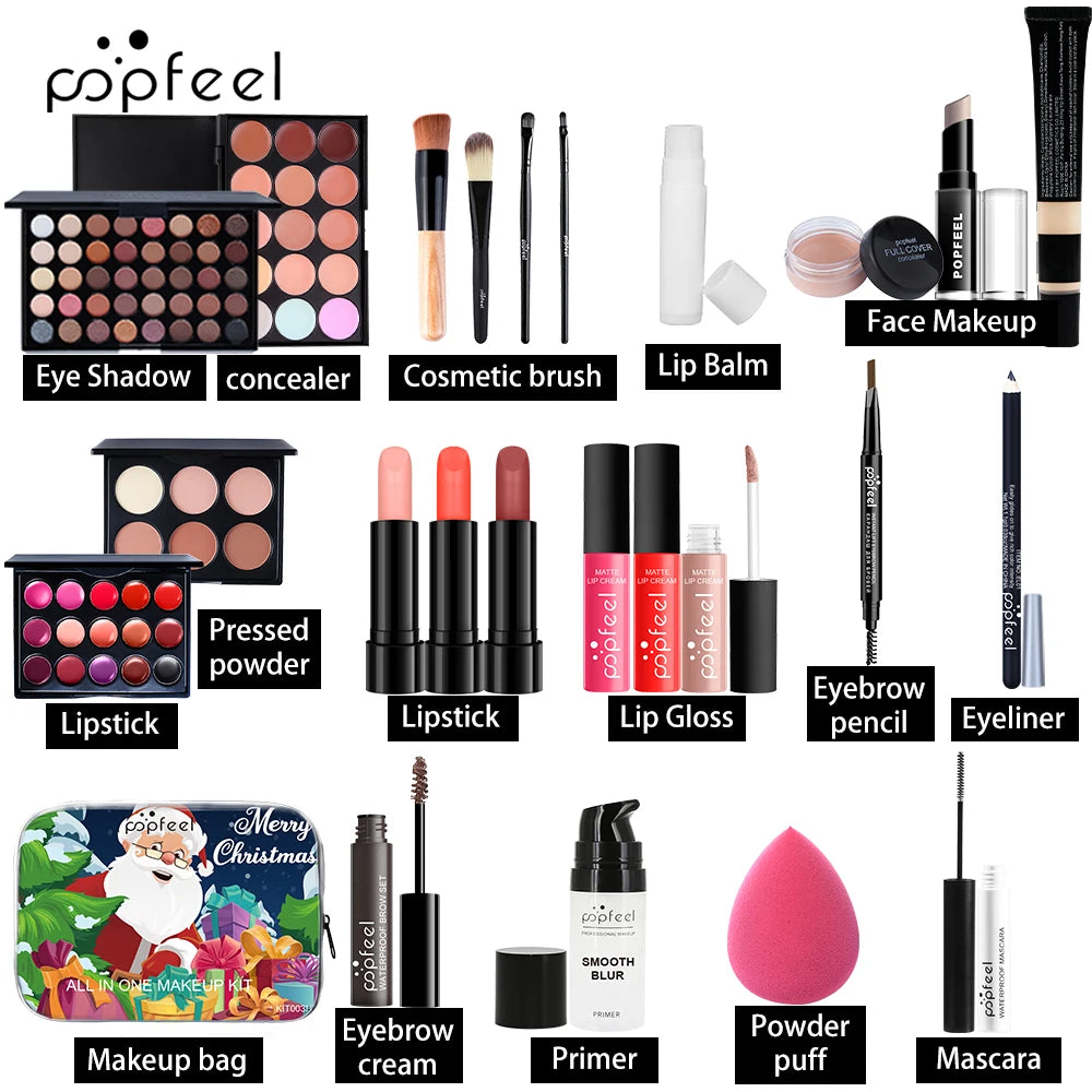 POPFEEL Christmas Makeup Set - Complete Holiday Cosmetic Collection Featuring Eyeshadow, Concealer, and Lipstick，Gift-Giving.