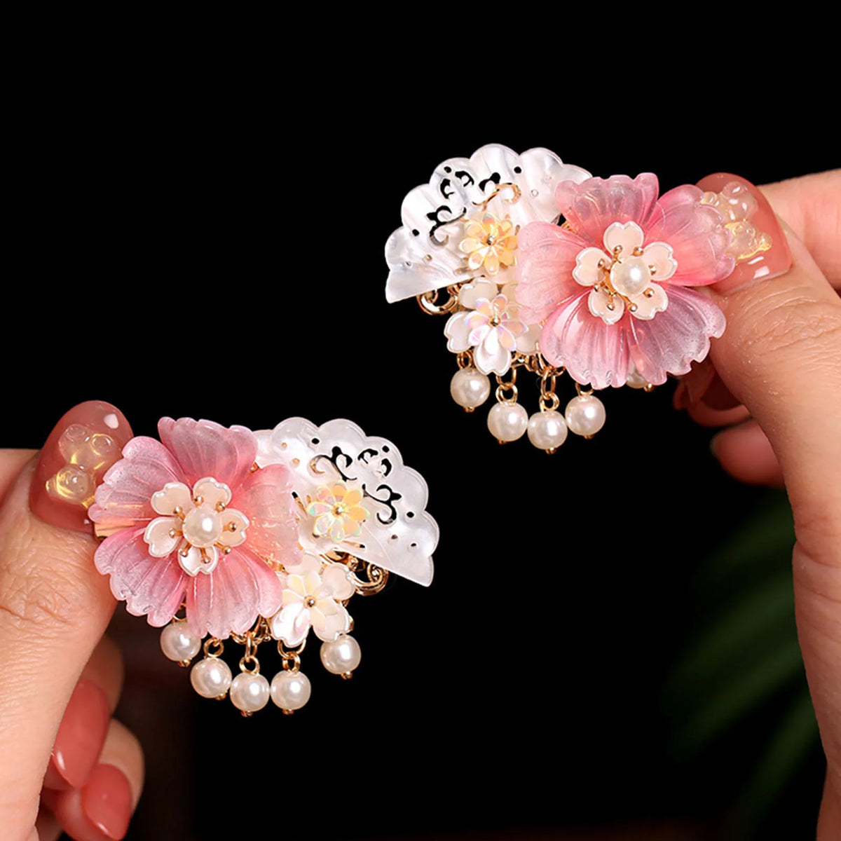 2pcs Chinese Hanfu Hair Clips Hairpins Flower Girls Pink Barretes Crystal Tassel Children Hair Accessories Jewelry Headwear