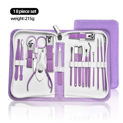 9/18/24/30 PCS Stainless Steel Manicure Set in Dazzling Purple & Blue - Modern Style Nail Clippers with Convex Blade, Non-Scente
