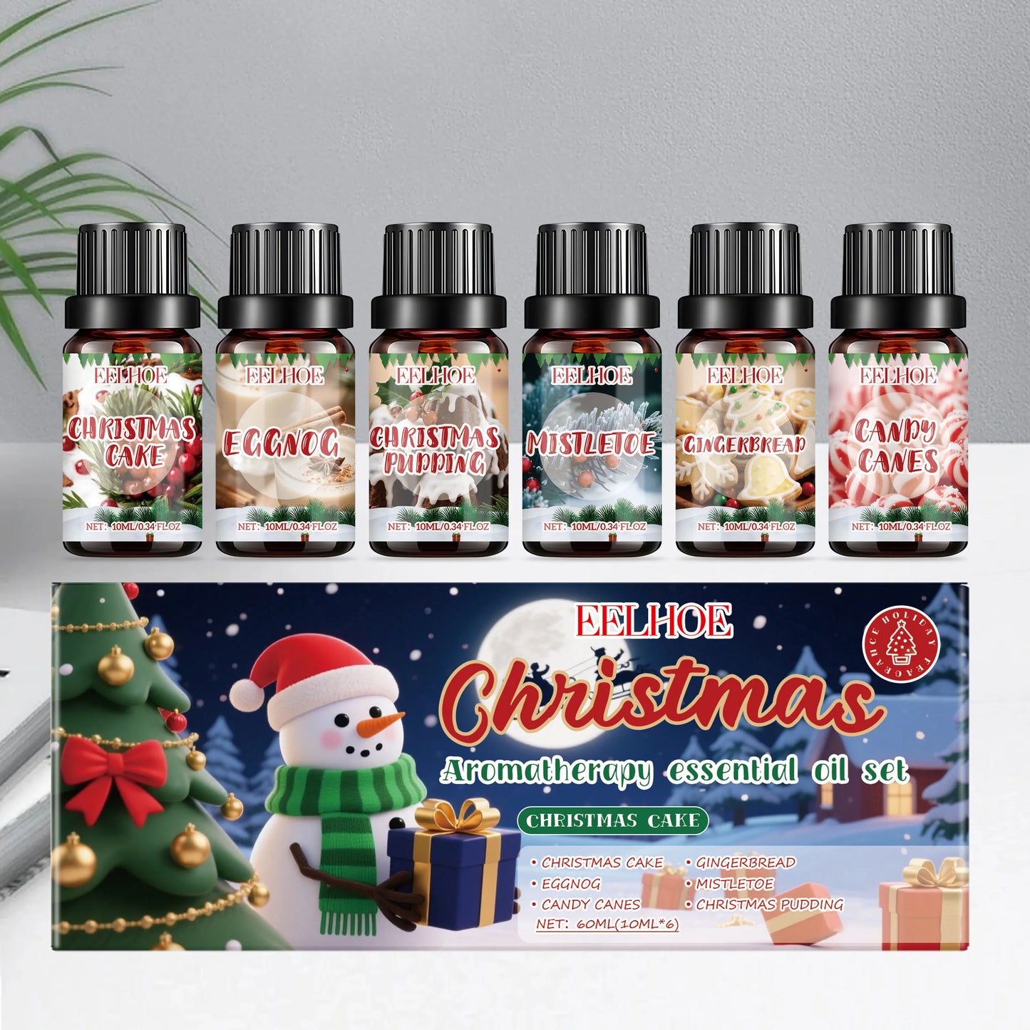 Christmas Aromatherapy Essential Oil Set  Long Lasting Fragrance 6 Holiday Scents Festive Scents & Relaxing Atmosphere 6x10ml