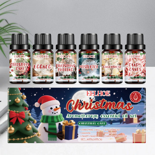 Christmas Aromatherapy Essential Oil Set  Long Lasting Fragrance 6 Holiday Scents Festive Scents & Relaxing Atmosphere 6x10ml