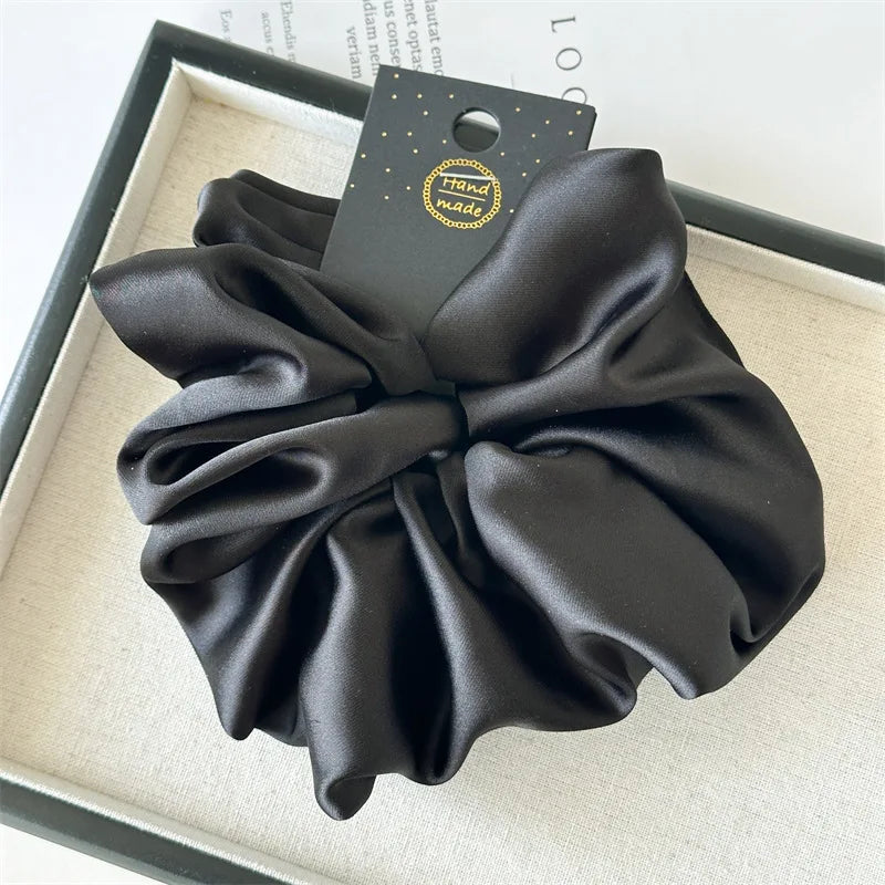 Satin Silk Like Hair Scrunchies Black Big Hair Ties For Girl Scrunchie Solid Color Hair Accessories Scrunch Headbands For Women