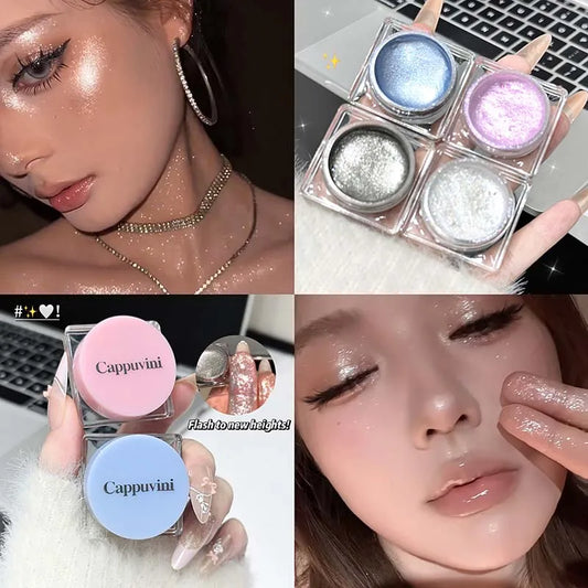 Liquid Gel Eyeshadow Pearl Glitter Body Highlighter Monochrome Diamond Shimmer Silkworm Brighten Highgloss Sequins Quick Drying