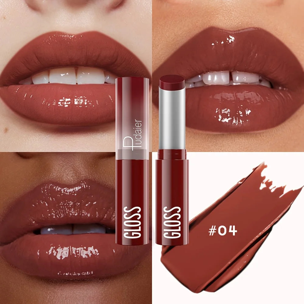 Waterproof Lipstick with Glass Mirror and Plumping Effect Non-Stick Nude Shades,Matte Lip Gloss For Plumper Looking Lips