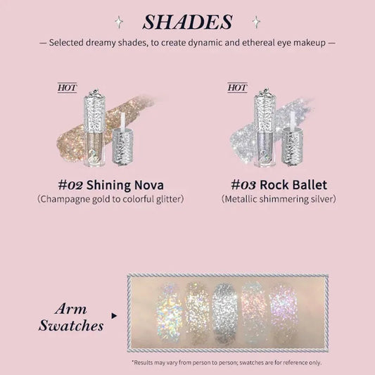 Flower Knows Liquid Eyeshadow Swan Ballet Glitter Quick-Dry Long-Lasting Waterproof Shimmer for Eyes Makeup 4g