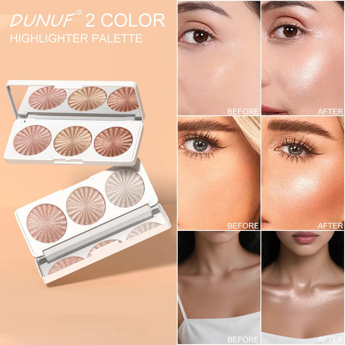 3 Colors Face Glitter Gold Highlighter Palette Makeup Waterproof Shimmer Powder Highlight Face Brighten Contour Body Illuminator