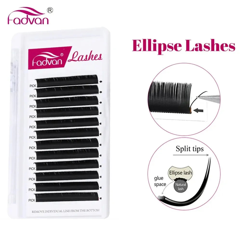 FADVAN 0.15/0.20mm Ellipse Lashes Flat Soft Wires Eyelash Extensions C/D Curl Super Mink Faux Semi-permanent Individual Lash