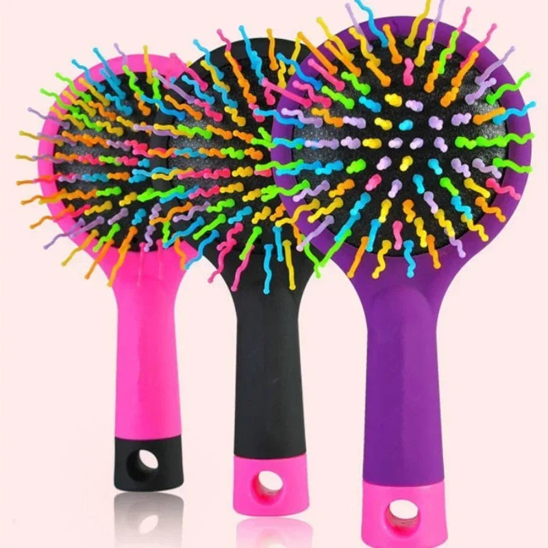 Rainbow Air Volume Paddle Hair Comb Brush with Makeup Mirror Detangler Hair Curl Straight Massage Comb Brush Hair Styling Tools