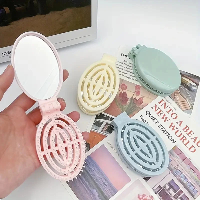 Portable Folding Hair Comb with Mirror, Lightweight & Travel-Friendly for On-the-Go Styling. A Perfect Gift for Women & Girls.