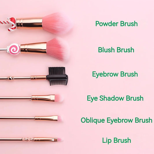 5/6-Piece Christmas Makeup Brush Set - Holiday Gift | Cute Santa Reindeer Christmas Tree Candy Cartoon Brushes