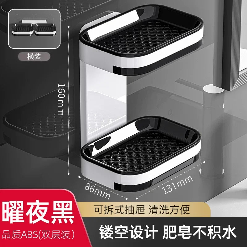 Wall-mounted Soap Box, Toilet Non-punching Double-layer Soap Drain Box, Household Bathroom Storage Soap Rack