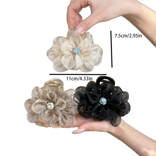 1/3pcs ZYFHTT Rhinestone Mesh Flower Hair Clip Claw for Woman Elegant Shark Clip Fashion Girl Hair Clamp Hair Accessories