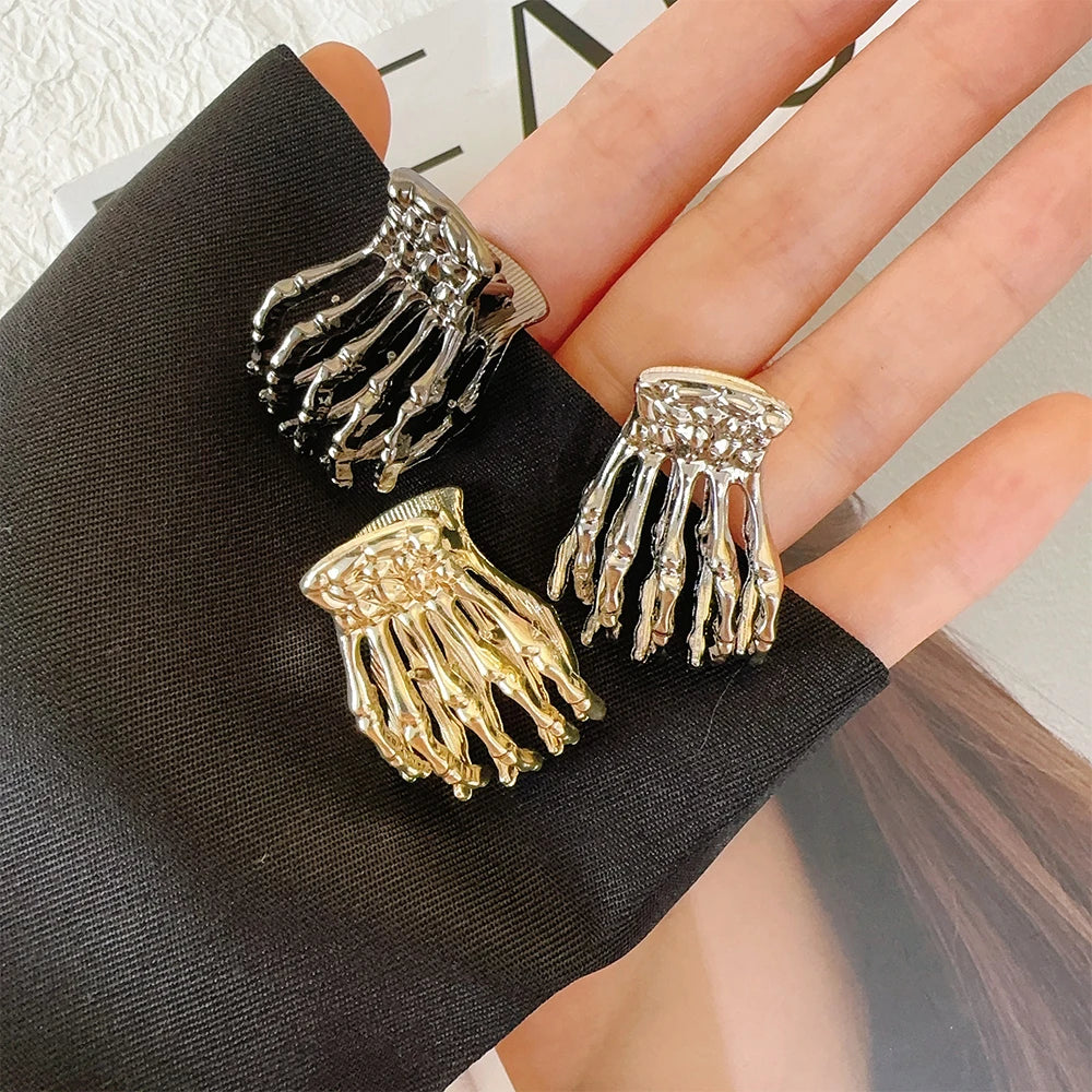 Fashionable Halloween Skeleton Hand Shark Clip Dark Gothic Punk Metal Ghost Claw Clip Exaggerated Ponytail Hair Accessories