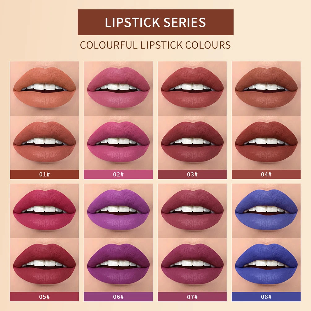 QIBEST 10 Colors 2 in 1 Matte Lipstick Lip Gloss Cosmetics Waterproof Double Head Red Purple Lipstick Long Lasting  Lips Makeup