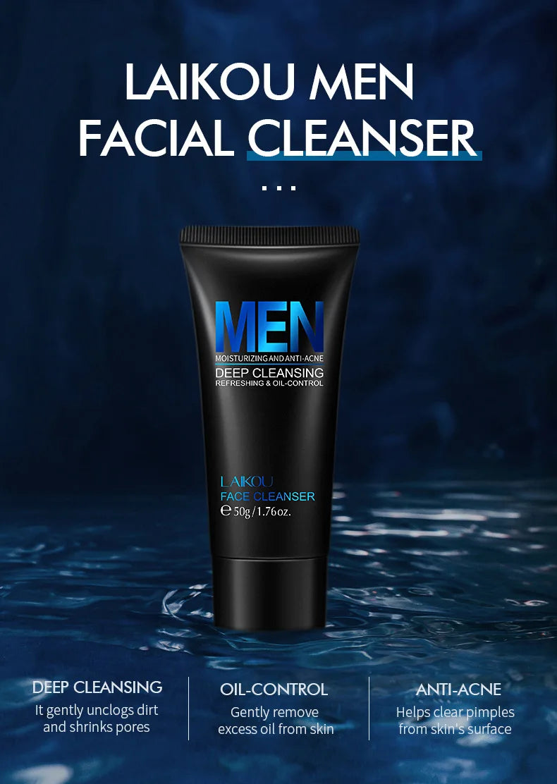 LAIKOU Men Facial Cleanser Face Wash Moisturizing Man Skin Care Oil Control Blackhead Remove Scrub Cosmetics Deep Norishing 50g