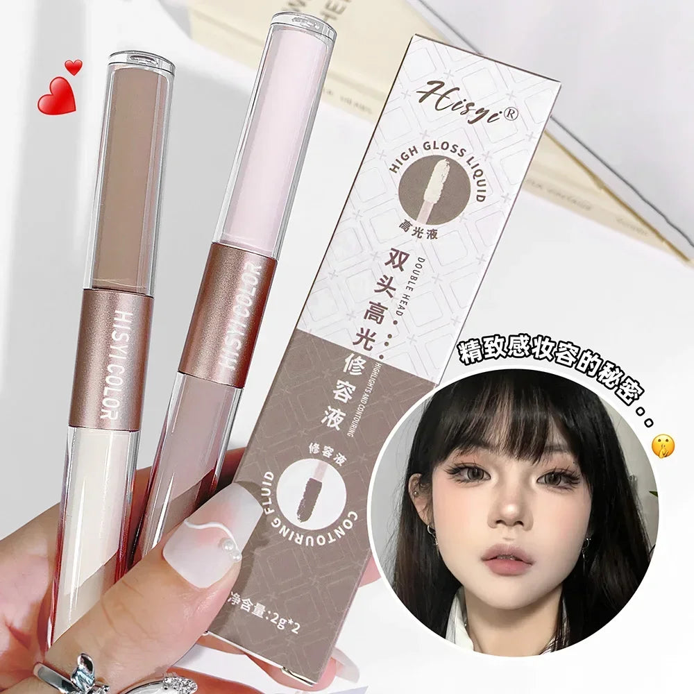 Dual-End Liquid Highlighter Pen, Skin Brightening & Contouring Stick, Natural Contour, Long-Lasting, Waterproof