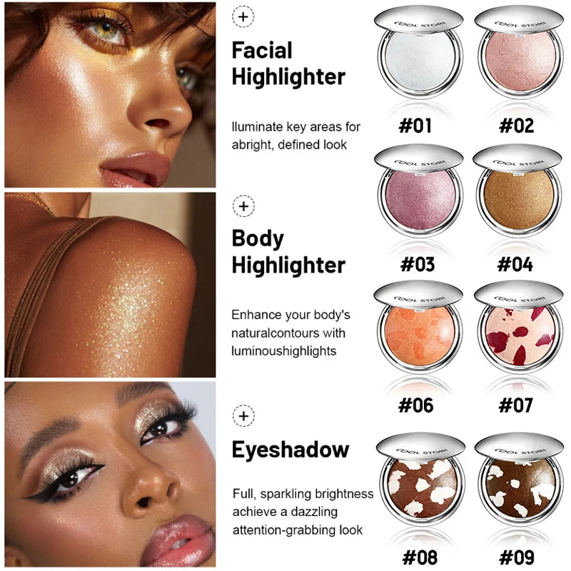 Pearlescent Sparkle Highlight Palette Bronze Shimmer Fine Powder Cream Glitter Eyeshadow Blusher Shiny Face Brightening Makeup