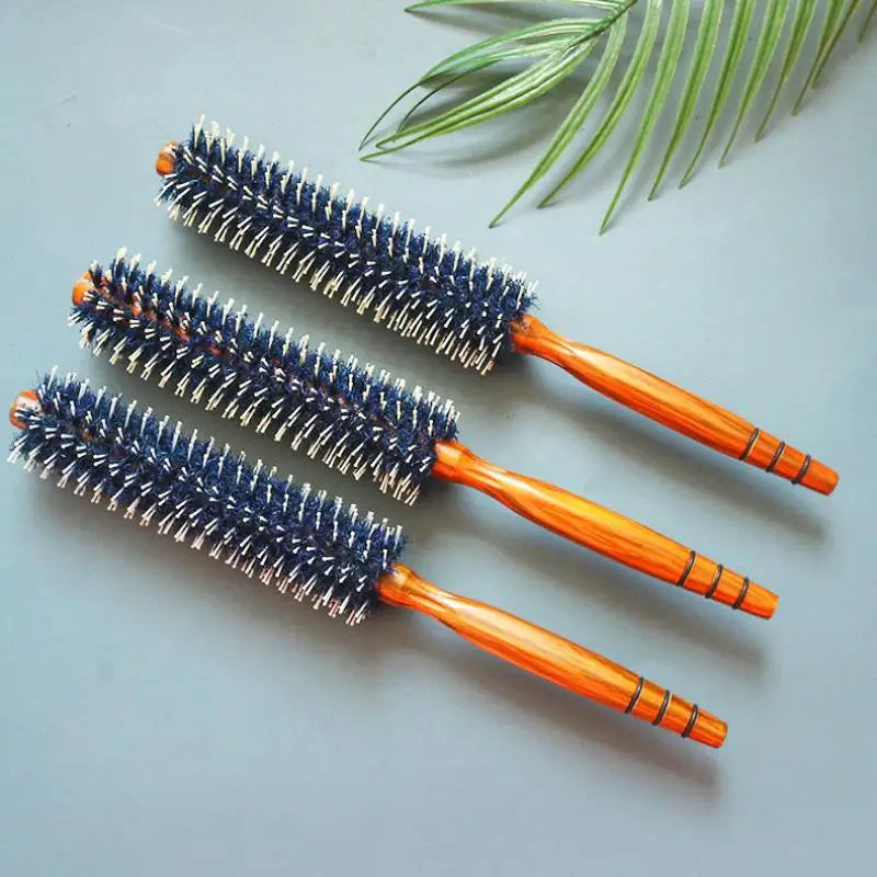 For Hair Curly Comb Barber Salon Anti Static Wood Natural Boar Bristle Hair Round Brush Hairdresser Styling Tool Teasing Brush
