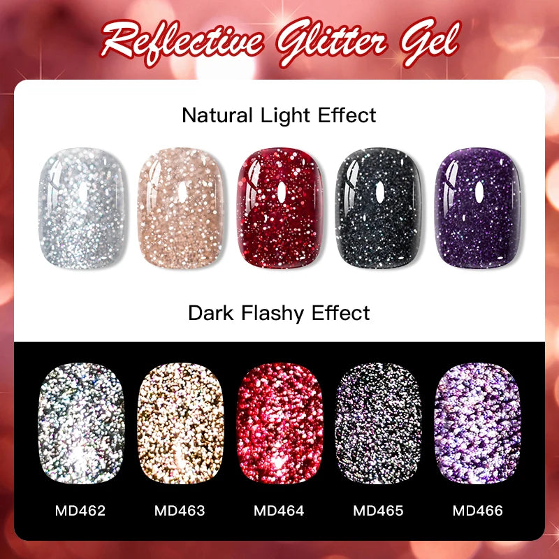 5-Color Glitter Gel Nail Polish Ultra Shiny, Sparkling, and Glowing Effect, Durable, Perfect for Salon & Nail Art, DIY Manicure