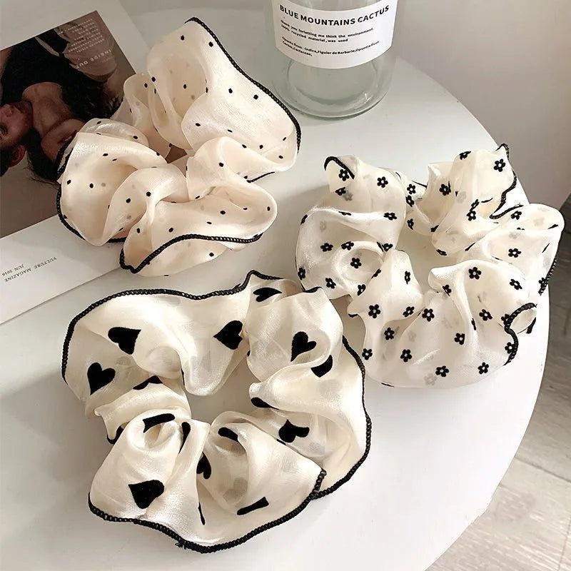 3Pcs/set Minimalist Sweet Fabric Hair Ties for Women Floral Polka Dot Printed Hair Scrunchies with Elastic Hair Accessories
