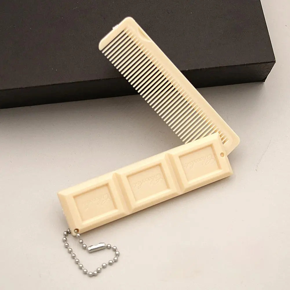 2 in 1 Folding Chocolate-Shaped Folding Comb with Mirror Portable Massage Comb Brush for Salon Travel Hair Smooth Styling Tools