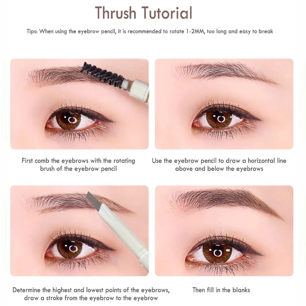 Thin-Head Double-Ended Eyebrow Pencil – Waterproof, Long-Lasting, Auto-Rotate, Brush Tip, Contour, Natural, Certified, Unisex