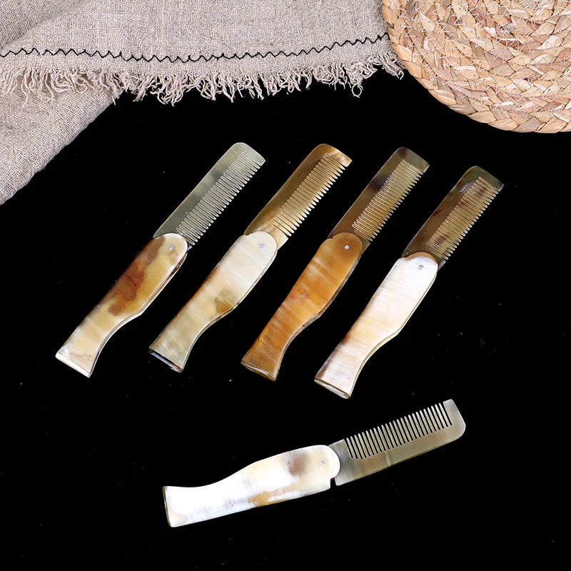 Yak Horn Comb Foldable Pocket Clip Moustache Beard Styling Hairdressing Tools