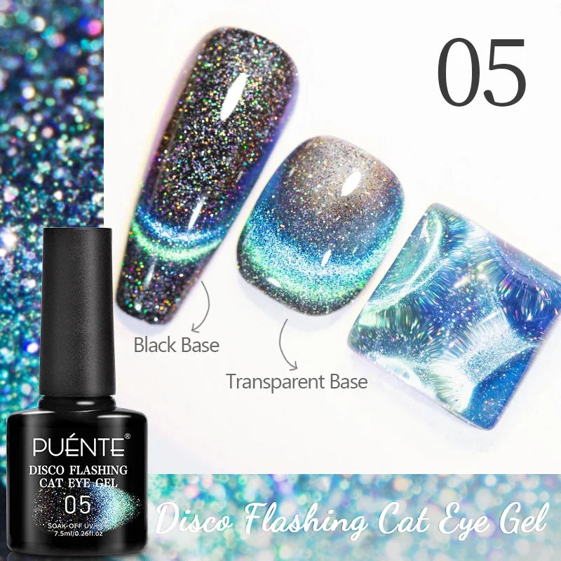 PUENTE 7.5ML Vibrant Blue Cat Eye Gel Nail Polish High Glossy Long-Lasting Soak Off UV Semi-Permanent Nail Art Varnish Manicure