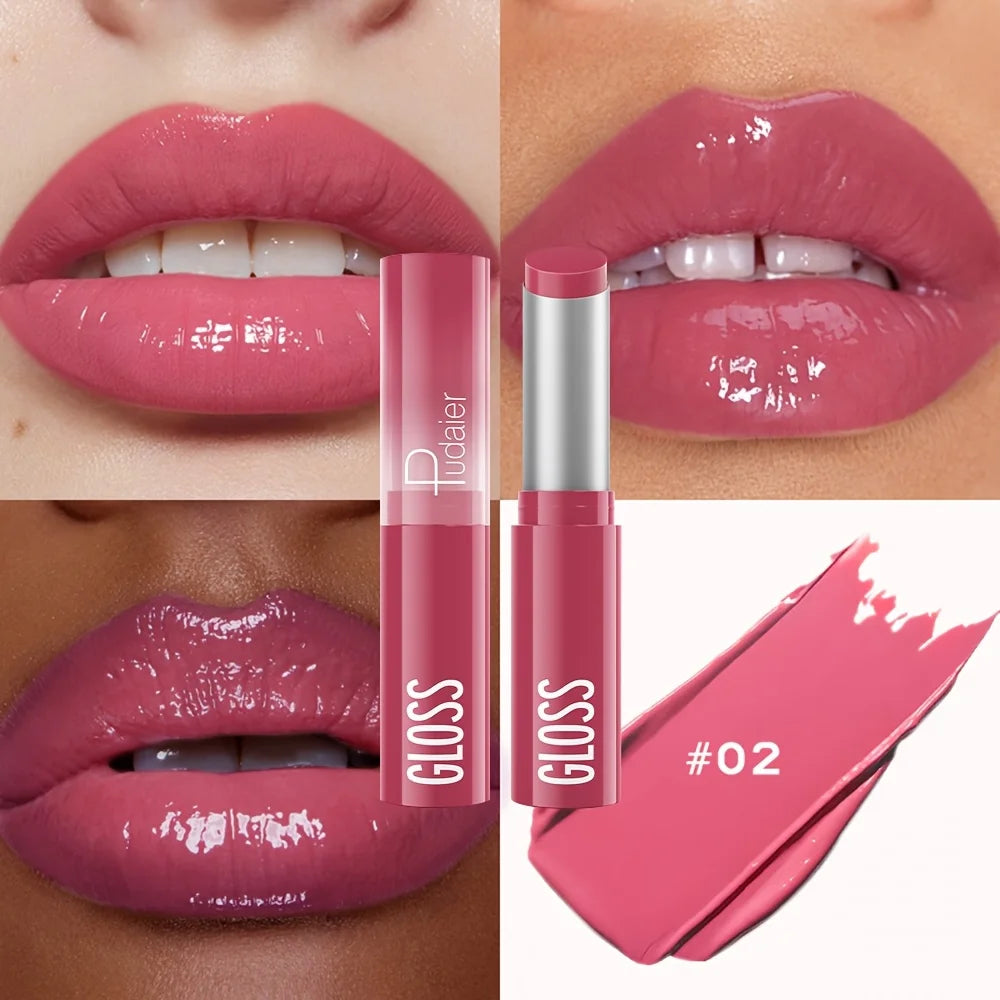 Waterproof Lipstick with Glass Mirror and Plumping Effect Non-Stick Nude Shades,Matte Lip Gloss For Plumper Looking Lips