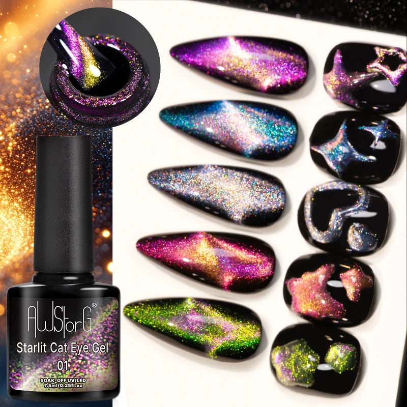 AWStorG 7.5ml Starlit Cat Magnetic Gel Nail Polish Must need Black Gel-Polaris Light Soak Off UV Gel Varnis Semi Permanent DIY