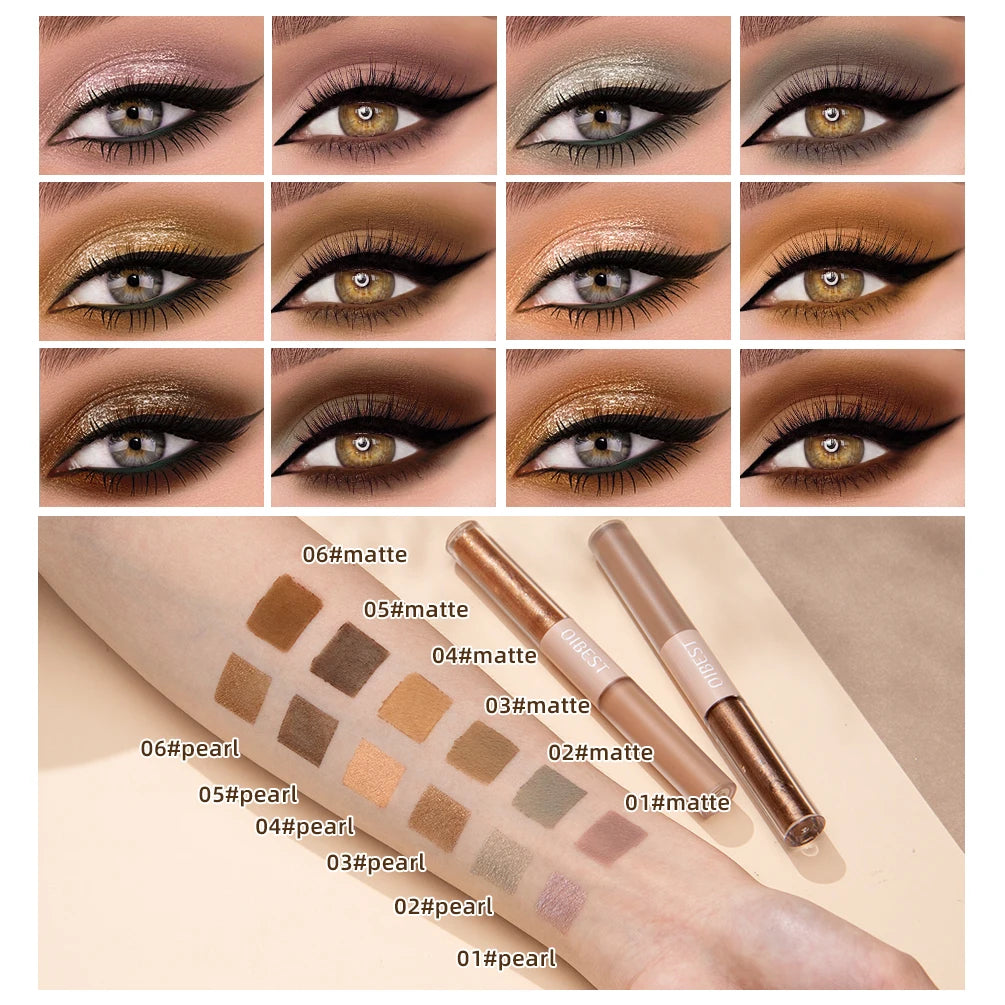 QIBEST Double-ended Flash Liquid Eyeshadow Contour Blush Pigment Silk Flash Matte Natural Blush Makeup Cream