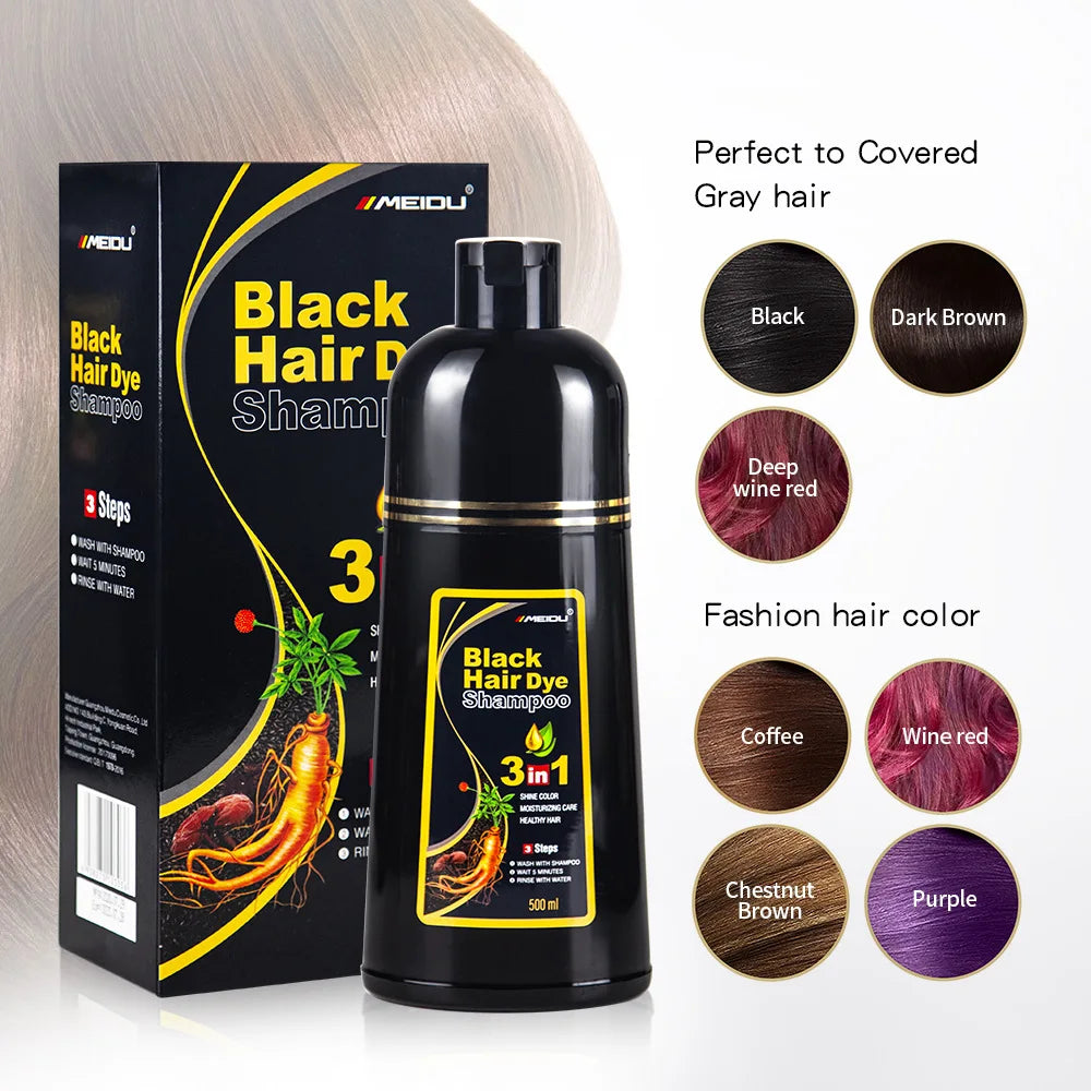 100ml/500ml Hair Dye Shampoo 3in1 Darkening Hairs Instant Gray To Black Polygonum Multiflorum Natural Coloing Cover Men Women