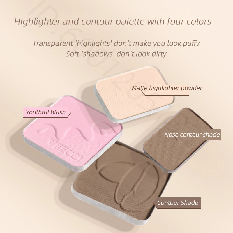 VEECCI Highlighters Bronzers Makeup Palette Matte Shimmer Natural Three-dimensional Nose Contour Powder Palet Chinese Cosmetics