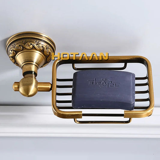 Solid Aluminum Wall-Mounted Antique Brass Soap Basket – Stylish Bathroom Soap Dish Holder for Modern or Vintage Bathrooms