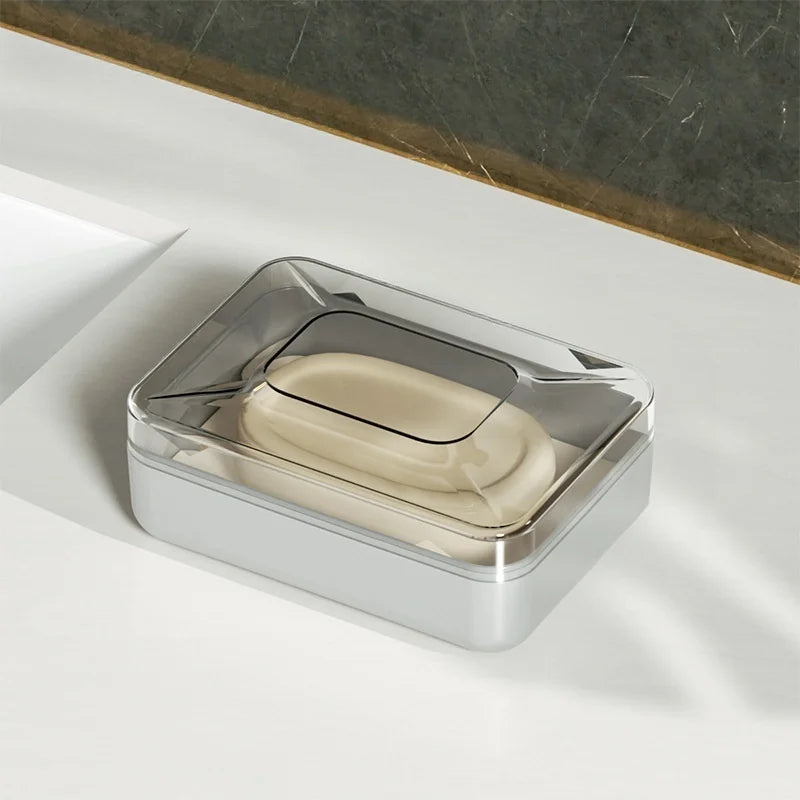 Soap Dish with Lid, Portable Travel Soap Box, Double Layer Drainable Soap Holder for Bathroom Shower Sink Countertop