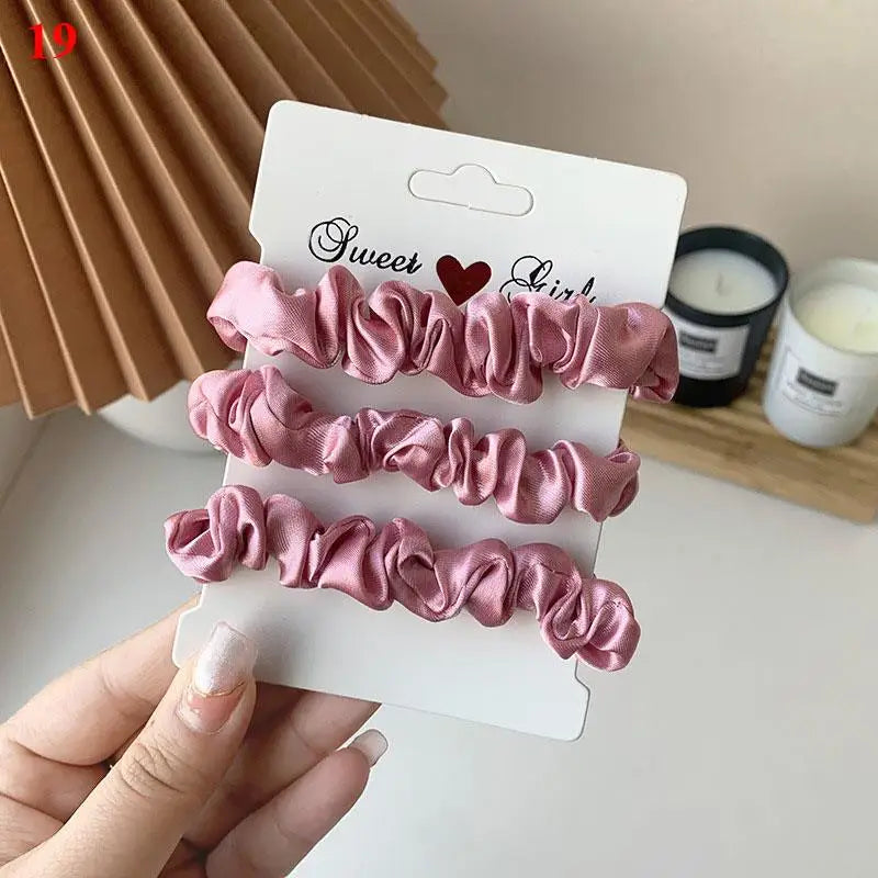 3Pcs/Set Smooth Silky Hair Scrunchies Women Ponytail Holders Rubber Bands Hair Ties Silk Satin Solid Color Small Intestine Ring