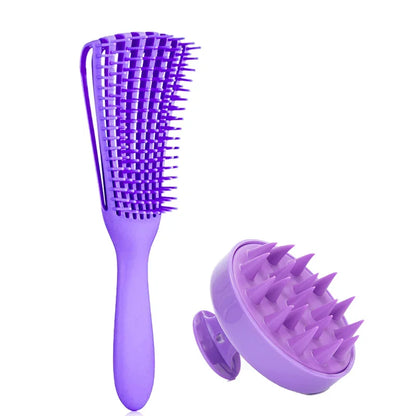 2Pcs/Set Detangling Hair Brush & Silicone Scalp Massager Shampoo Brush Set – Anti-Static Wet/Dry Use Salon for Real Hair & Wigs