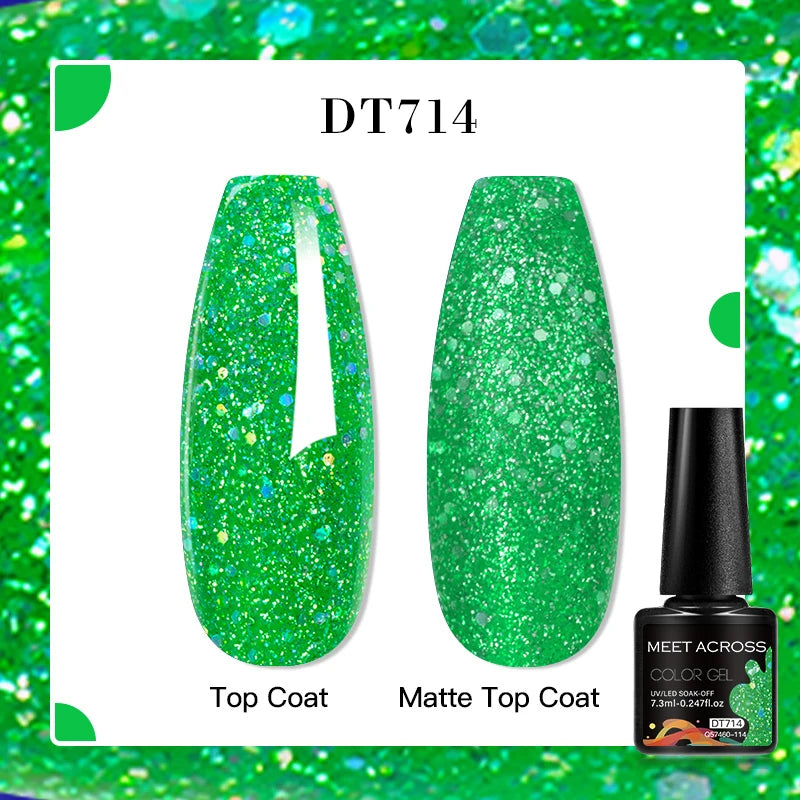MEET ACROSS 160 Colors 7.3ml Gel Nail Polish Vernis Glitter Sparkly Semi Permanent Soak Off LED UV Gel Varnish Nail Art Manicure