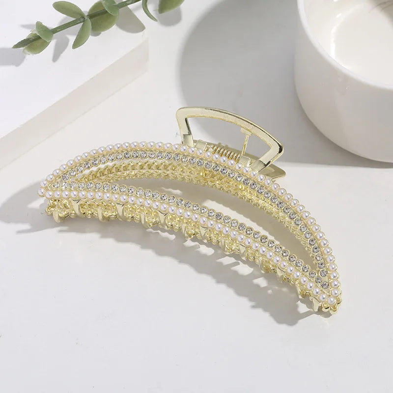 New Pearl Diamond Plate Hair Claw Clip Non-slip Metal Large Shark Clip Crab Hair Clip Women Hair Clips Accessories