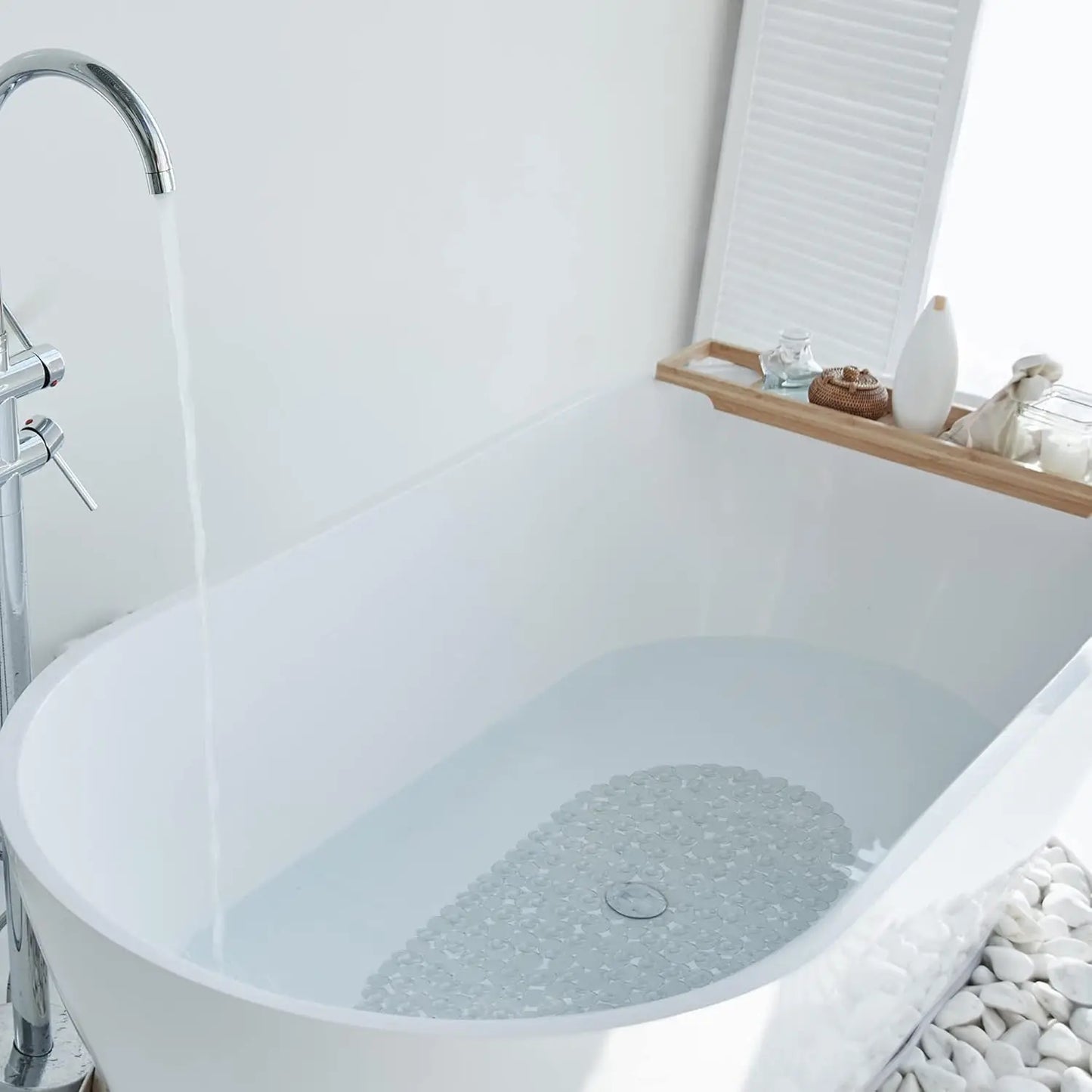 1pc Pebbles Bath Mat for Tub Non-Slip Bathtub Mat with Suction Cups, Drain Holes for Bathroom Showers, Tub, Machine Washable