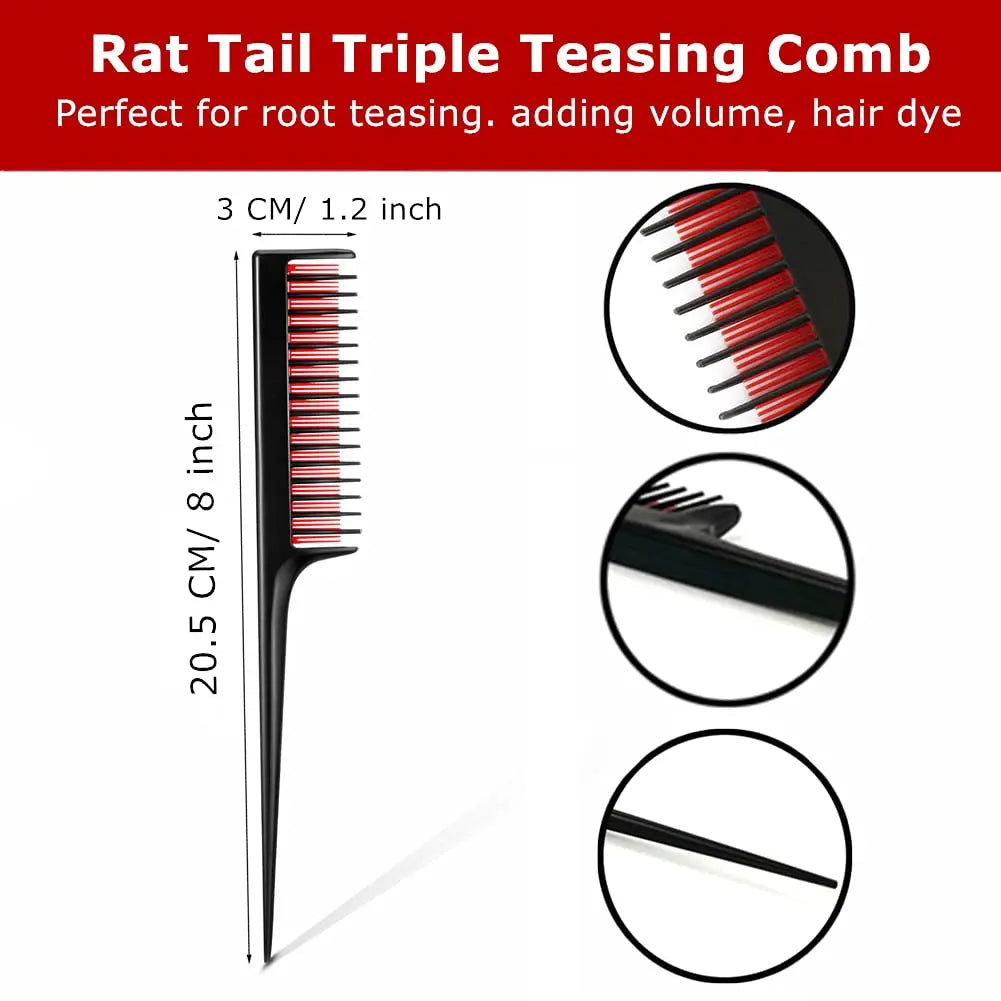 2pcs Hair Styling Comb Set Triple Teasing Rat Tail Combs Detangling Comb Professional Barber Haircut Brush Hairdress Supplies