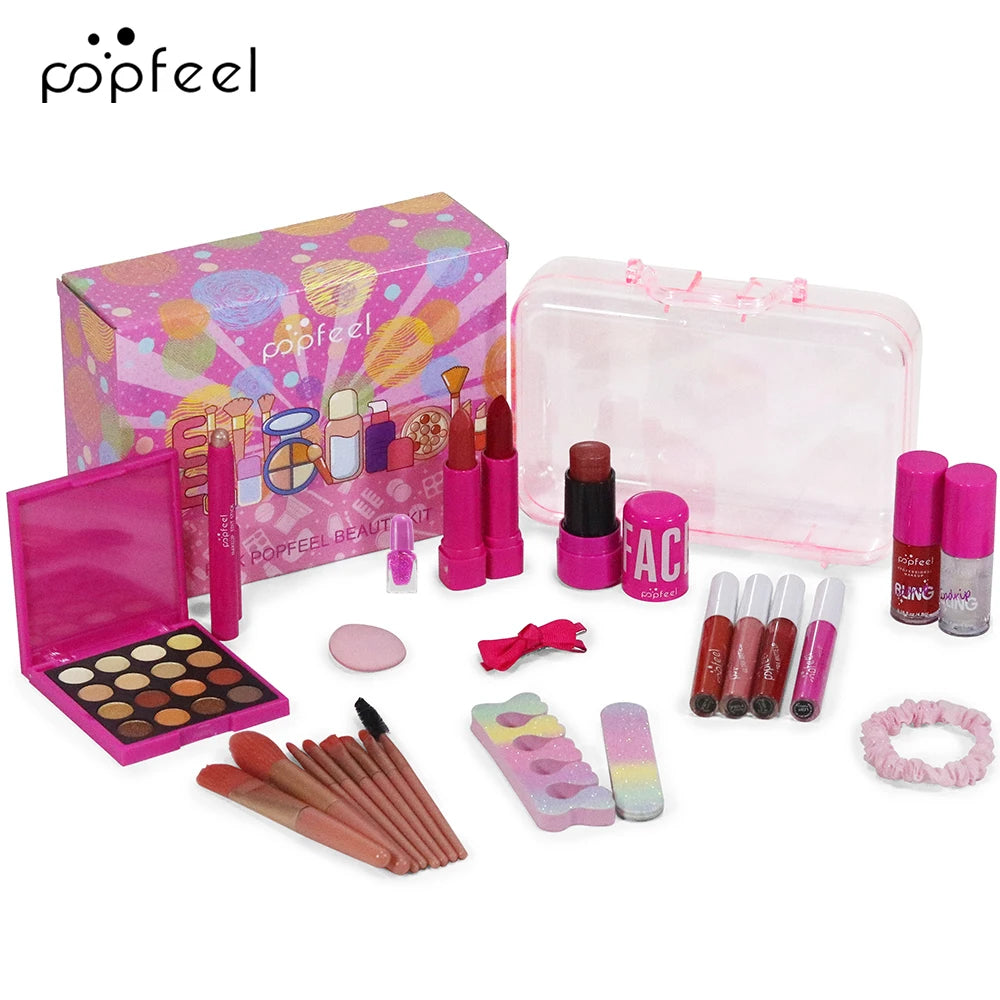 POPFEEL Pink Makeup Set - All-in-One Eyeshadow, Foundation, and Lipstick Kit for Holiday Celebrations and Christmas Gift Giving.